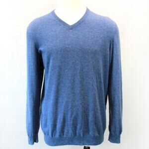 Mantovani Studio 2-Ply 100% Cashmere Soft Warm Blue V-Neck Sweater XXL Italy